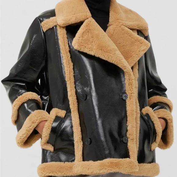 French Connection Black and Tan Teddy Jacket - Picture 6 of 8